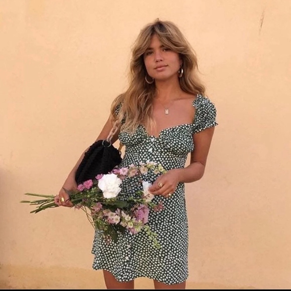 WITH JEAN Green 'Isabelle' White Floral Print Dress